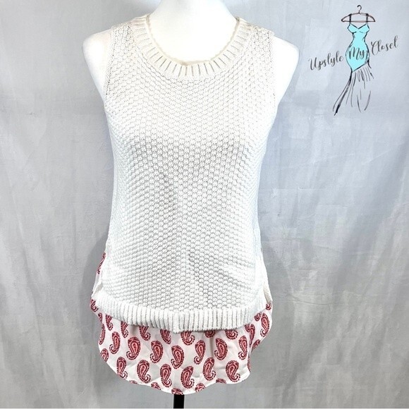 Loft white twofer paisley print sleeveless sweater top size small - Picture 1 of 7